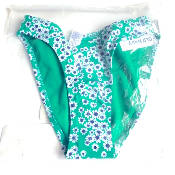 NEW OLD NAVY Bikini Swim Suit Bottom Green Floral Daisy Small Women’s - Picture 3 of 11